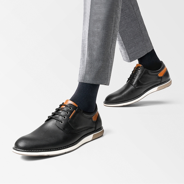 Men's Wide Width PU Leather Oxford Sneakers - BLACK - 6